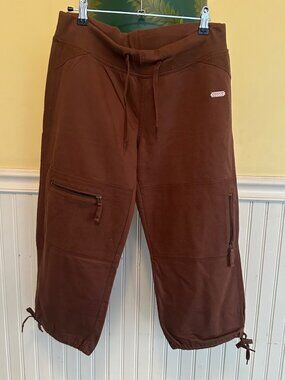 Enyce Brown Cotton Drawstring Cargo Capris With Zipper Pockets Size M